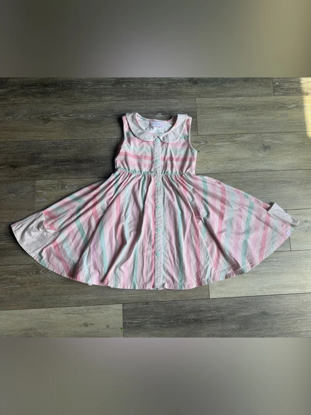 SweetHoney Pink and Mint Striped Sleeveless Button-Front Dress